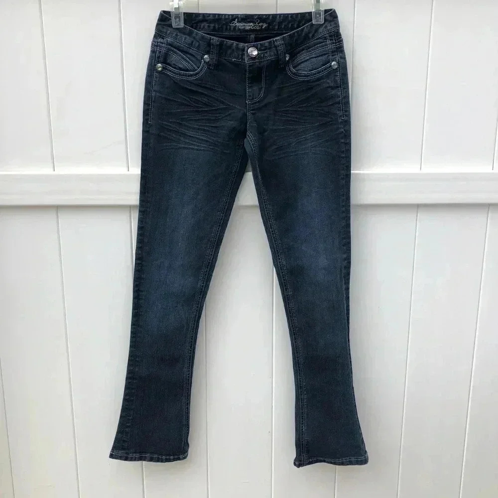 American Rag Bootcut Jeans Women 1S Dark Wash Low Rise Whiskered Stretch Denim